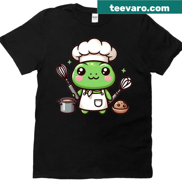 Oversized t-shirt with a cute frog chef graphic and whisks