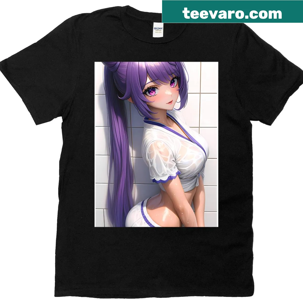 Illustration of Keqing from Genshin Impact on t-shirt — on a men's t-shirt