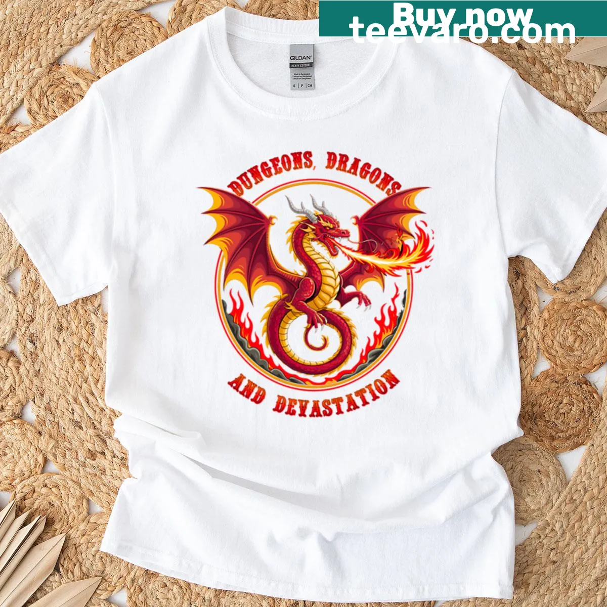 Illustration of a legendary dragon on a fantasy-themed T-shirt — on a men's t-shirt