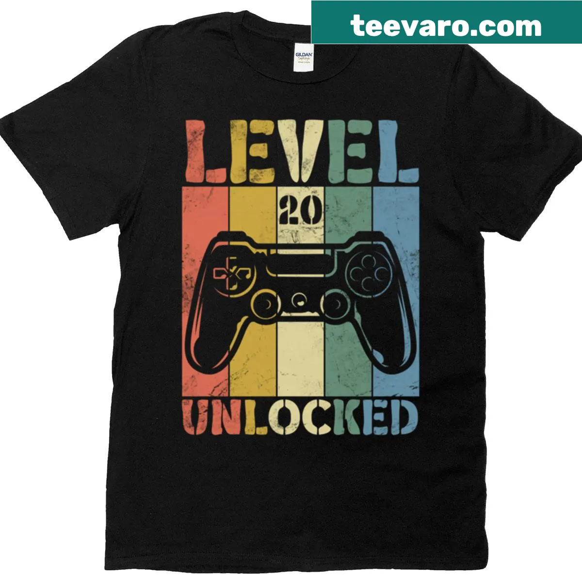 Level 20 Unlocked gaming birthday t-shirt for turning 20. — on a men's t-shirt