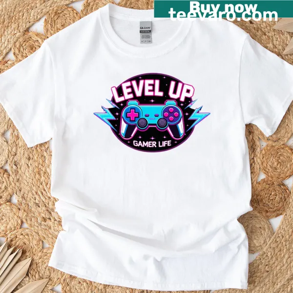 Retro gamer T-shirt with Level Up graphic