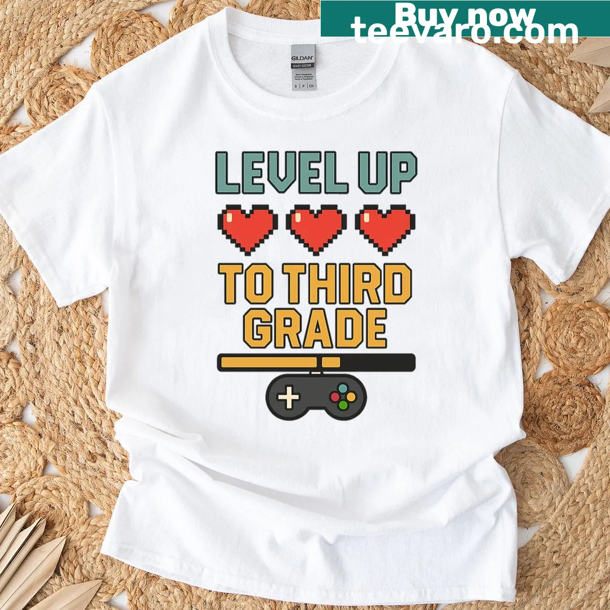 Playful t-shirt for kids featuring Level Up To Third Grade design — on a men's t-shirt
