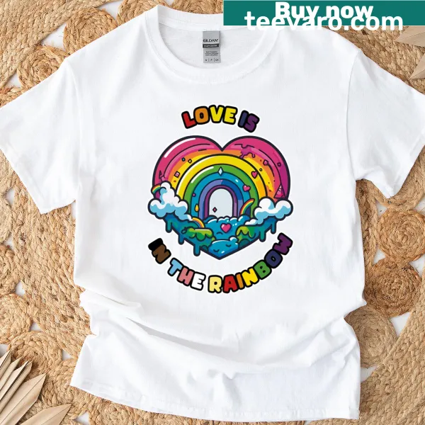 LGBT-themed T-shirt featuring a colorful love message