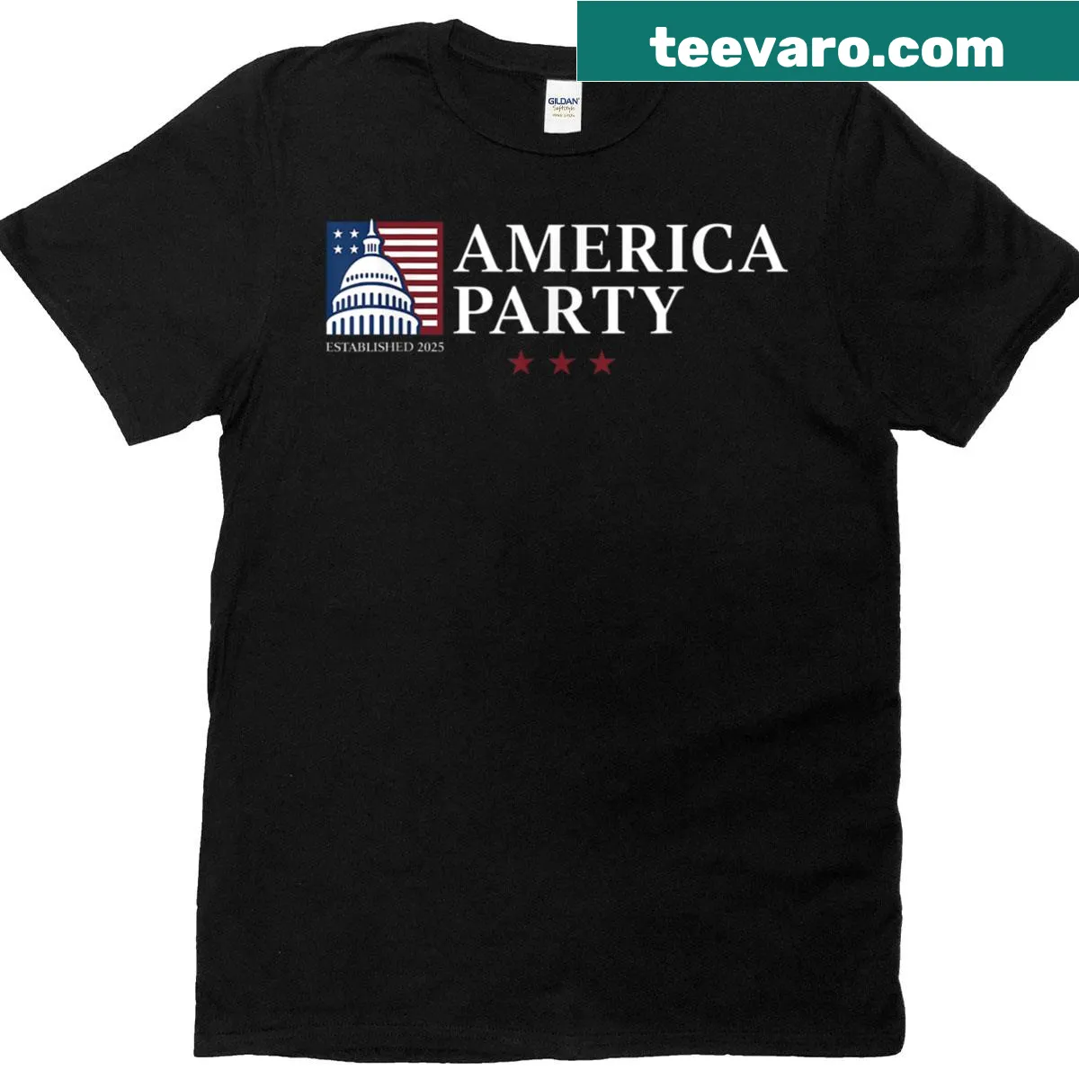 Patriotic t-shirt with bold text encouraging a party spirit. — on a men's t-shirt