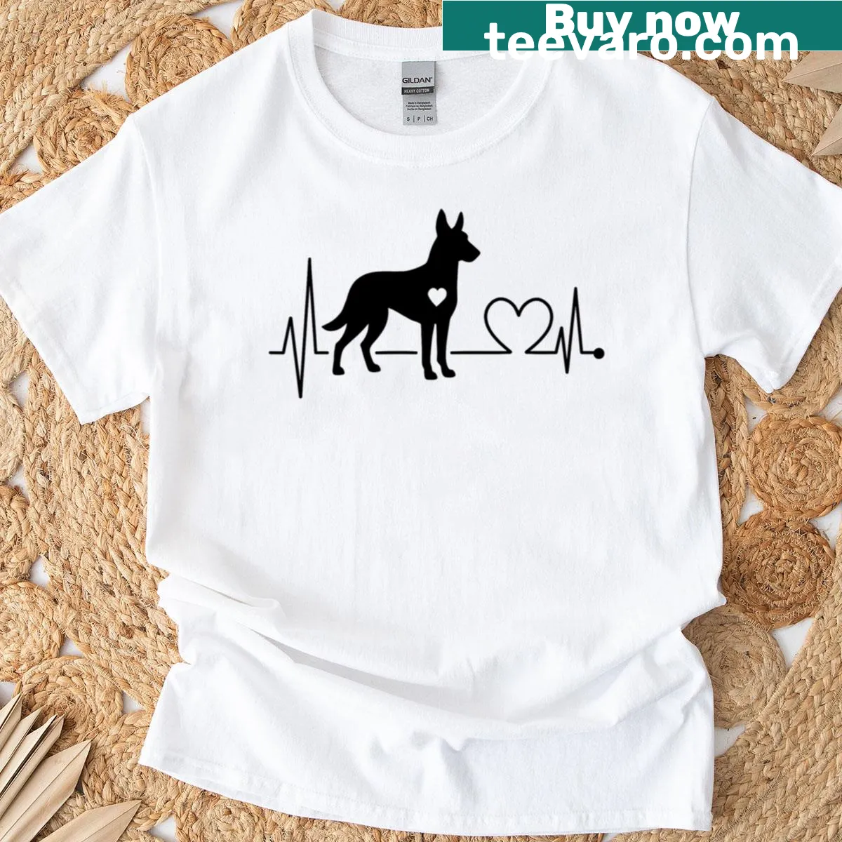 Malinois silhouette heartbeat graphic on t-shirt — on a men's t-shirt