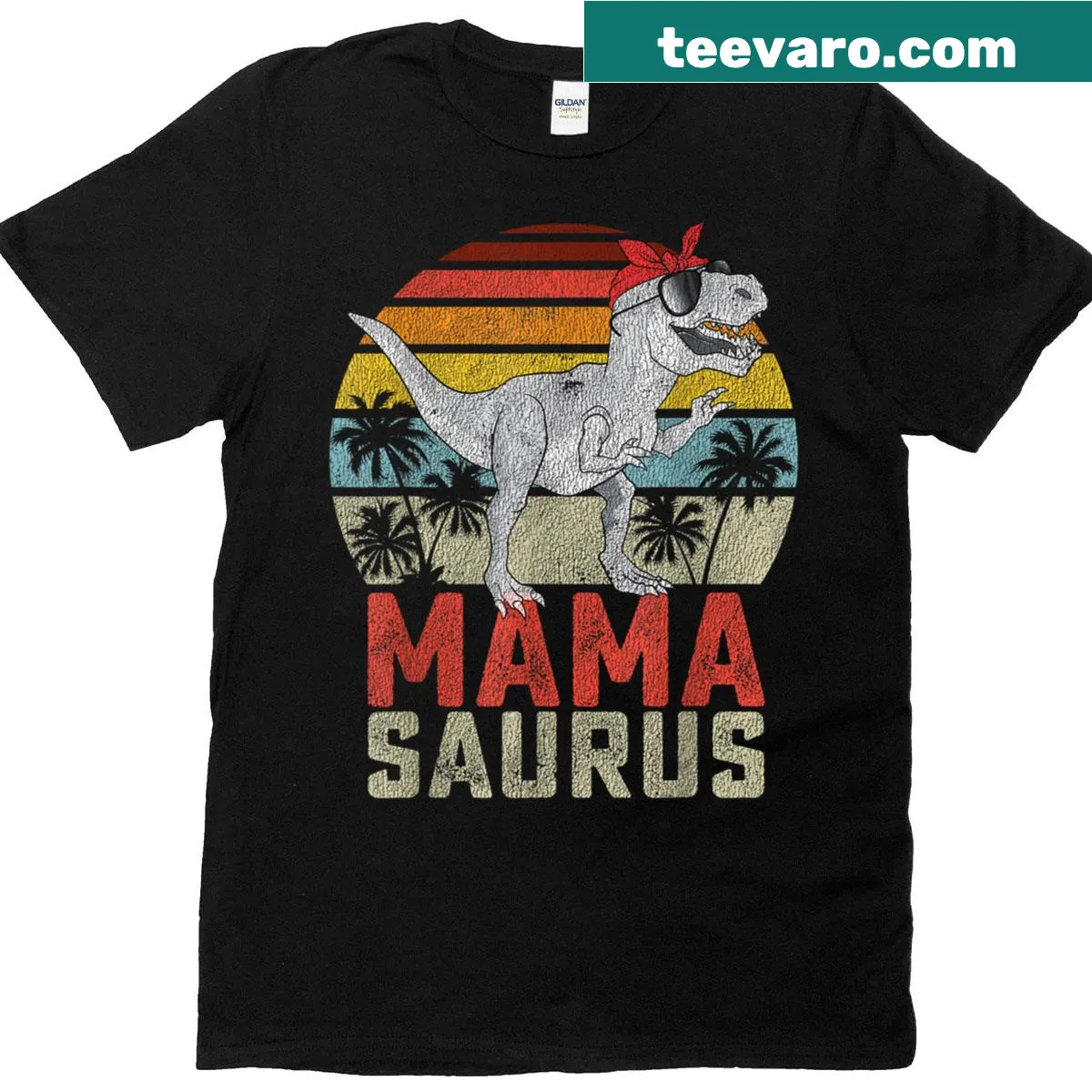 Cute t-shirt for moms featuring a Mamasaurus design with a T-Rex — on a men's t-shirt