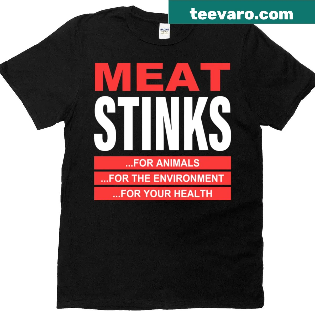 T-shirt critiquing meat consumption for animals and environment — on a men's t-shirt