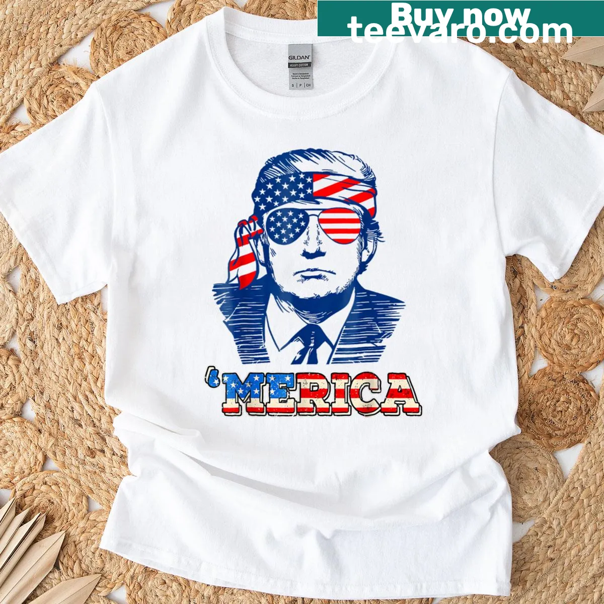 Patriotic t-shirt with American flag and Trump design for July 4th — on a men's t-shirt