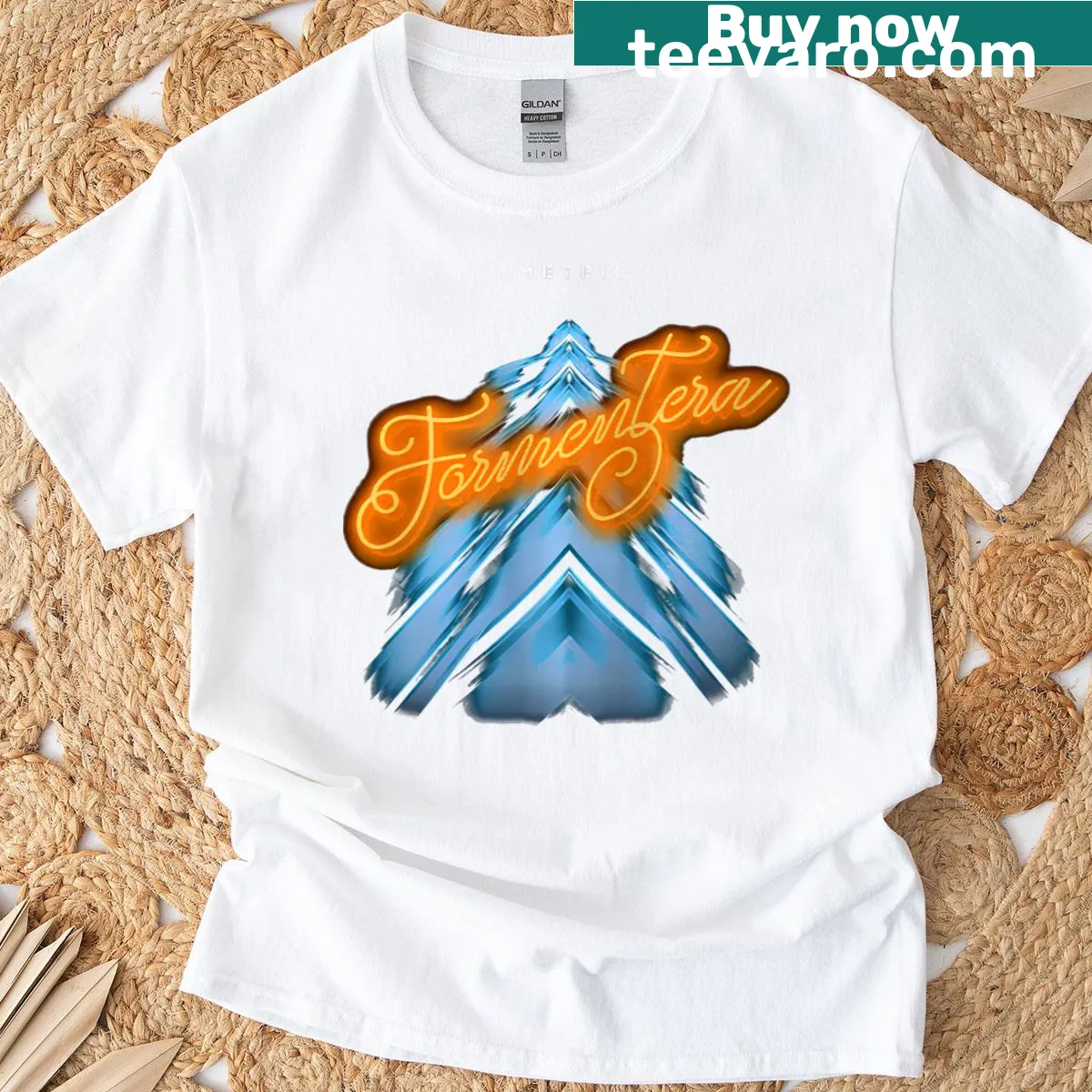 Minimalist line-art design representing Formentera — on a men's t-shirt