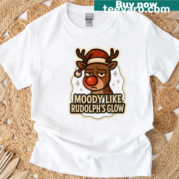 Funny cartoon of Rudolph on Christmas t-shirt