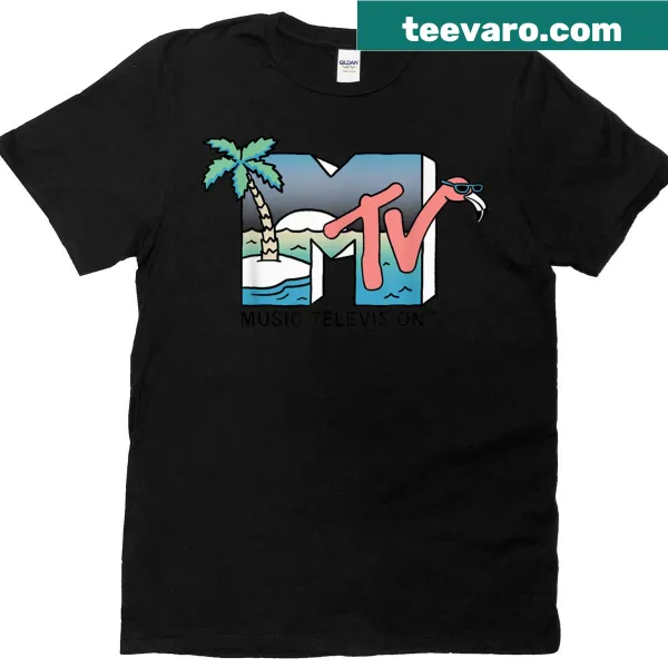 Vintage MTV flamingo logo graphic on a t-shirt
