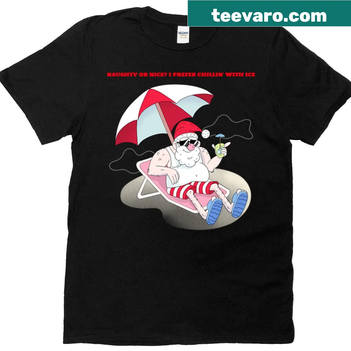 Playful t-shirt with Naughty Or Nice Chillin With Ice text — on a men's t-shirt