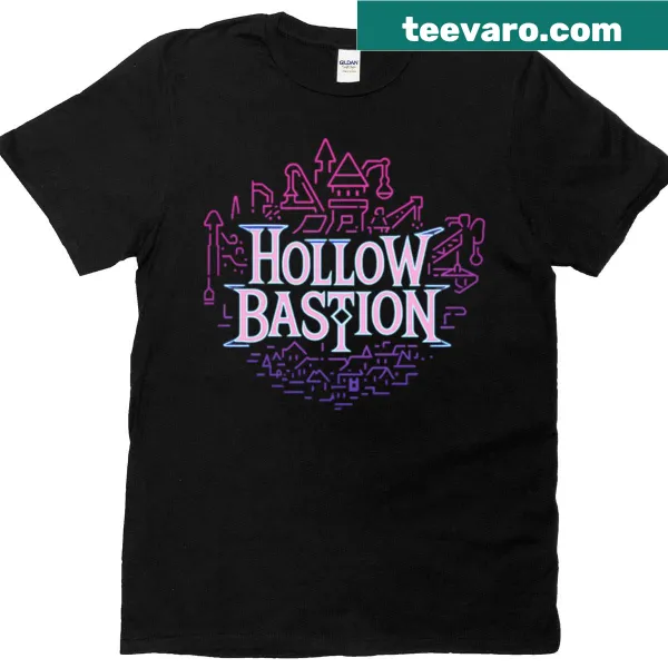 T-shirt featuring a neon design inspired by Hollow Bastion
