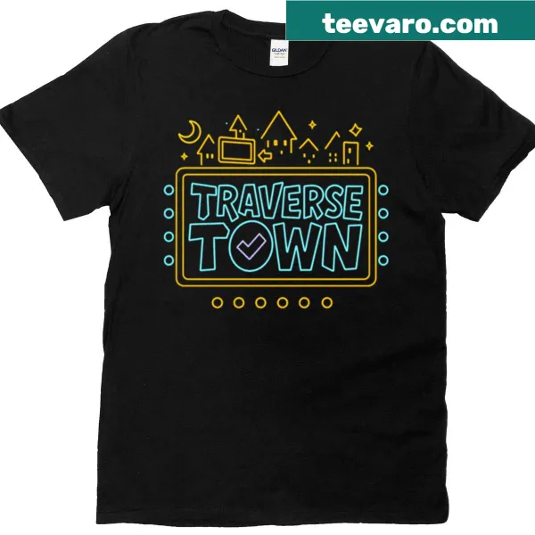 Oversized T-shirt with a neon Traverse Town graphic design
