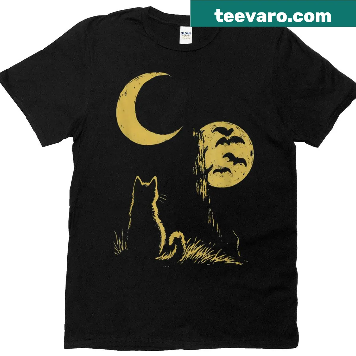 Cute kitten and moon illustration on wildlife lover t-shirt — on a men's t-shirt