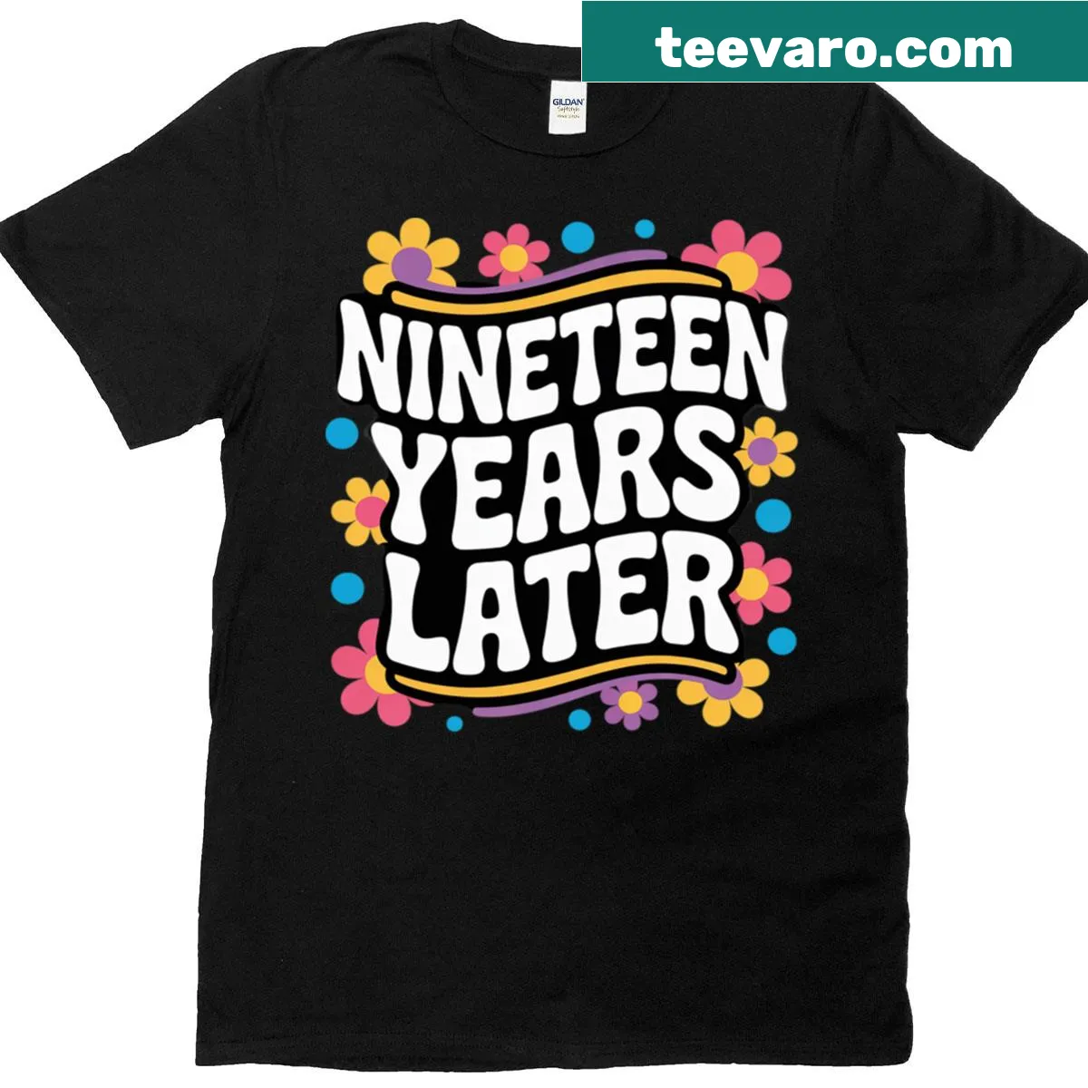 T-shirt celebrating 19th birthday with playful graphic — on a men's t-shirt