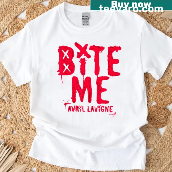 Avril Lavigne T-shirt featuring the text 'Red Bite Me'