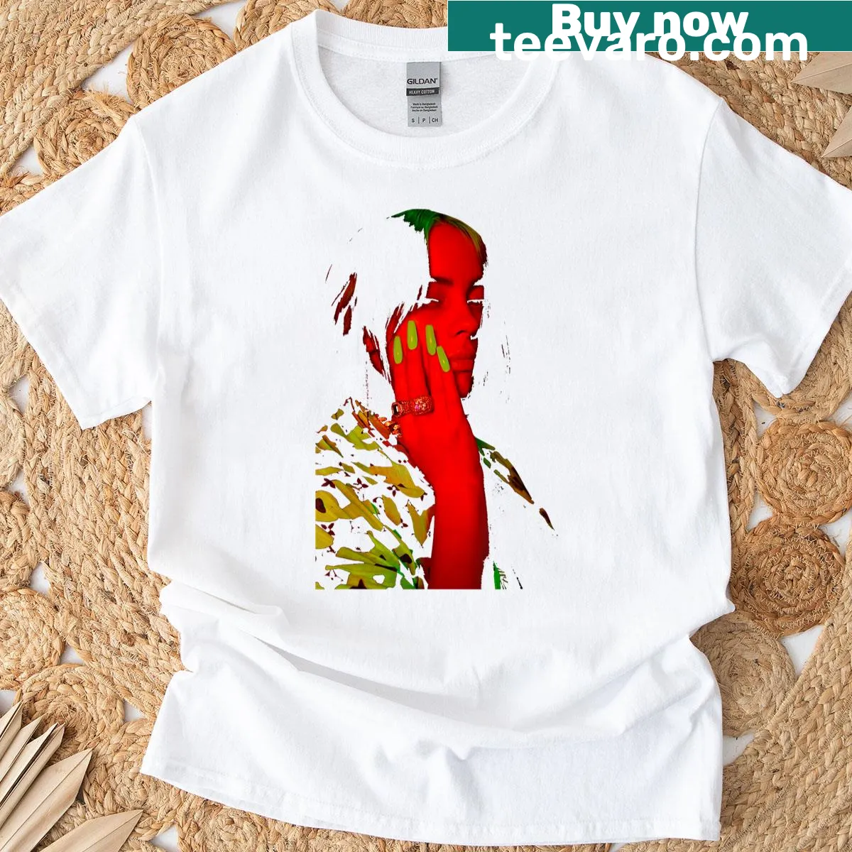 Billie Eilish Red Photo Neon t-shirt with a bold design — on a men's t-shirt