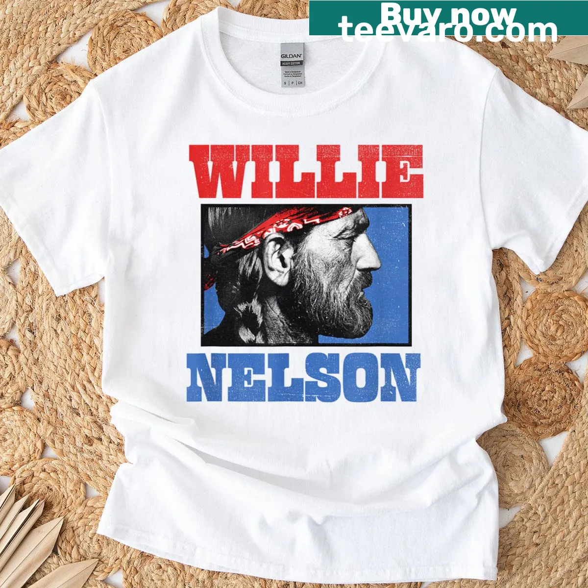 T-shirt with a bandana graphic honoring Willie Nelson — on a men's t-shirt