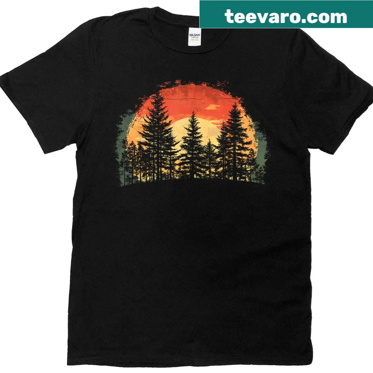Vintage-style T-shirt with outdoor tree and wildlife graphic — on a men's t-shirt