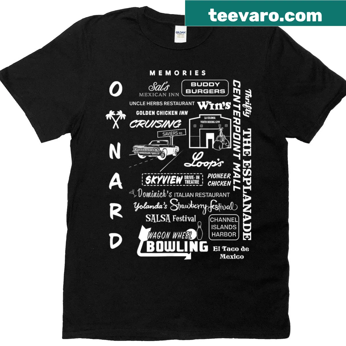 Vintage-style T-shirt featuring a nostalgic Oxnard graphic — on a men's t-shirt