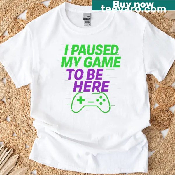 Funny glitch style 'Paused My Game' graphic T-shirt
