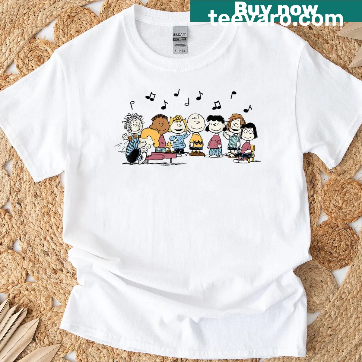 Peanuts T-shirt with Schroeder and friends illustration — on a men's t-shirt