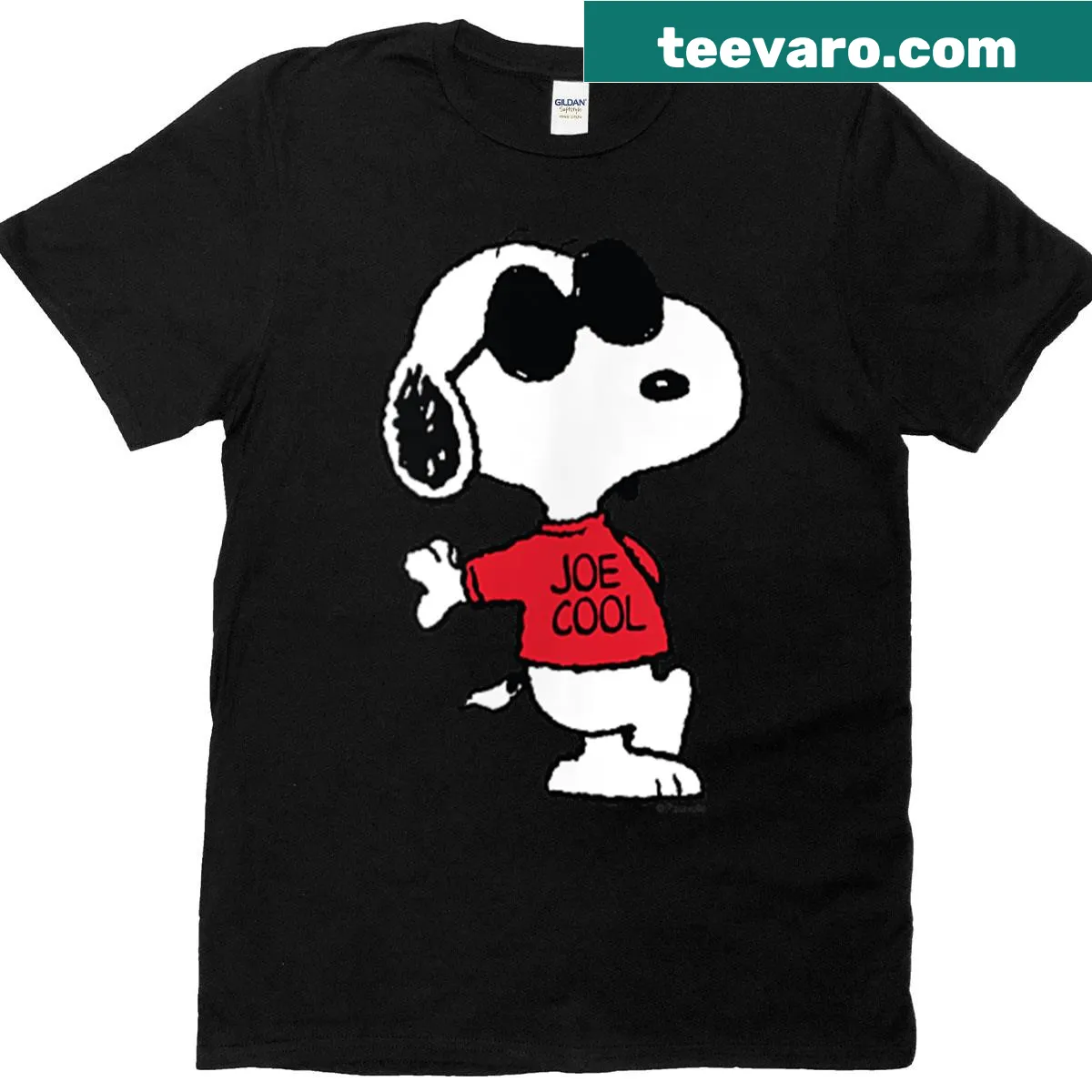 Snoopy as Joe Cool graphic on a T-shirt design — on a men's t-shirt