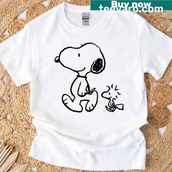 Snoopy and Woodstock walking graphic T-shirt