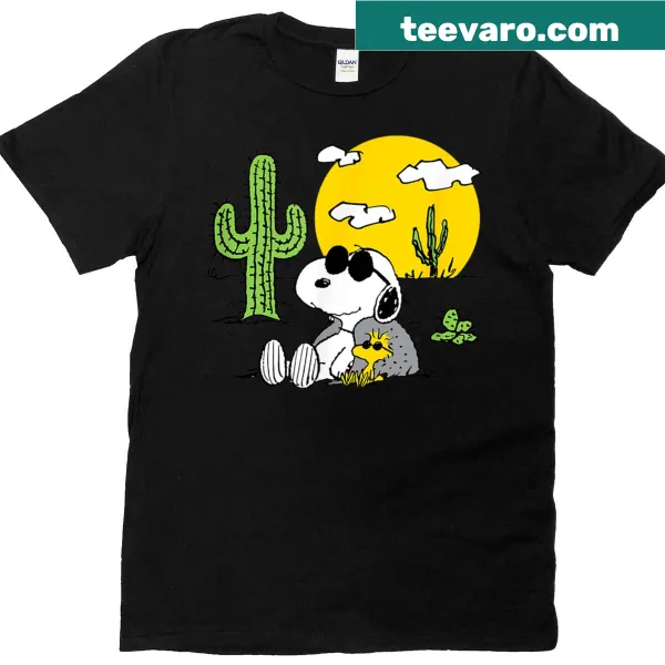 Snoopy and Woodstock illustration in a desert scene on t-shirt