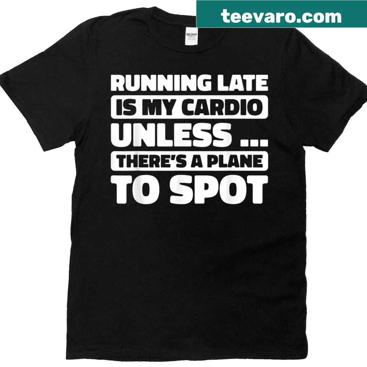 Aviation-themed T-shirt with typography celebrating planespotting. — on a men's t-shirt