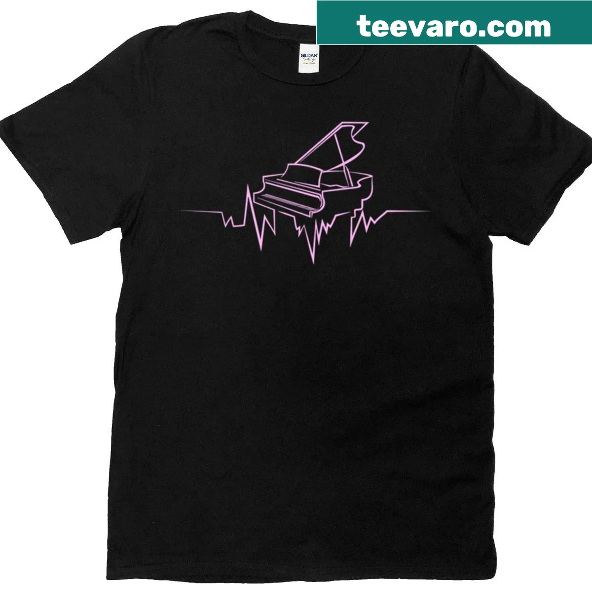 Heartbeat design featuring piano keys for musicians — on a men's t-shirt