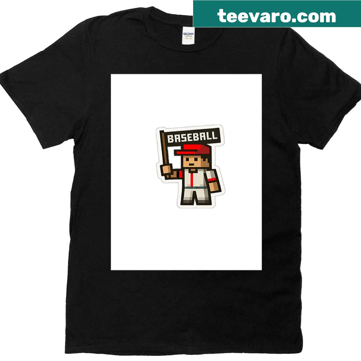 Cartoon pixel baseball player with flag on T-shirt. — on a men's t-shirt