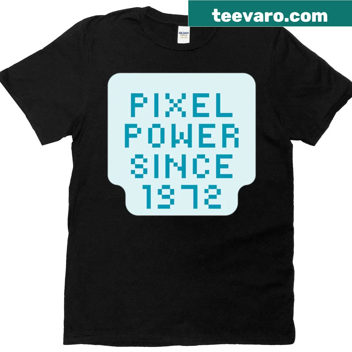 Typography design reading 'Pixel Power Since 1972' — on a men's t-shirt