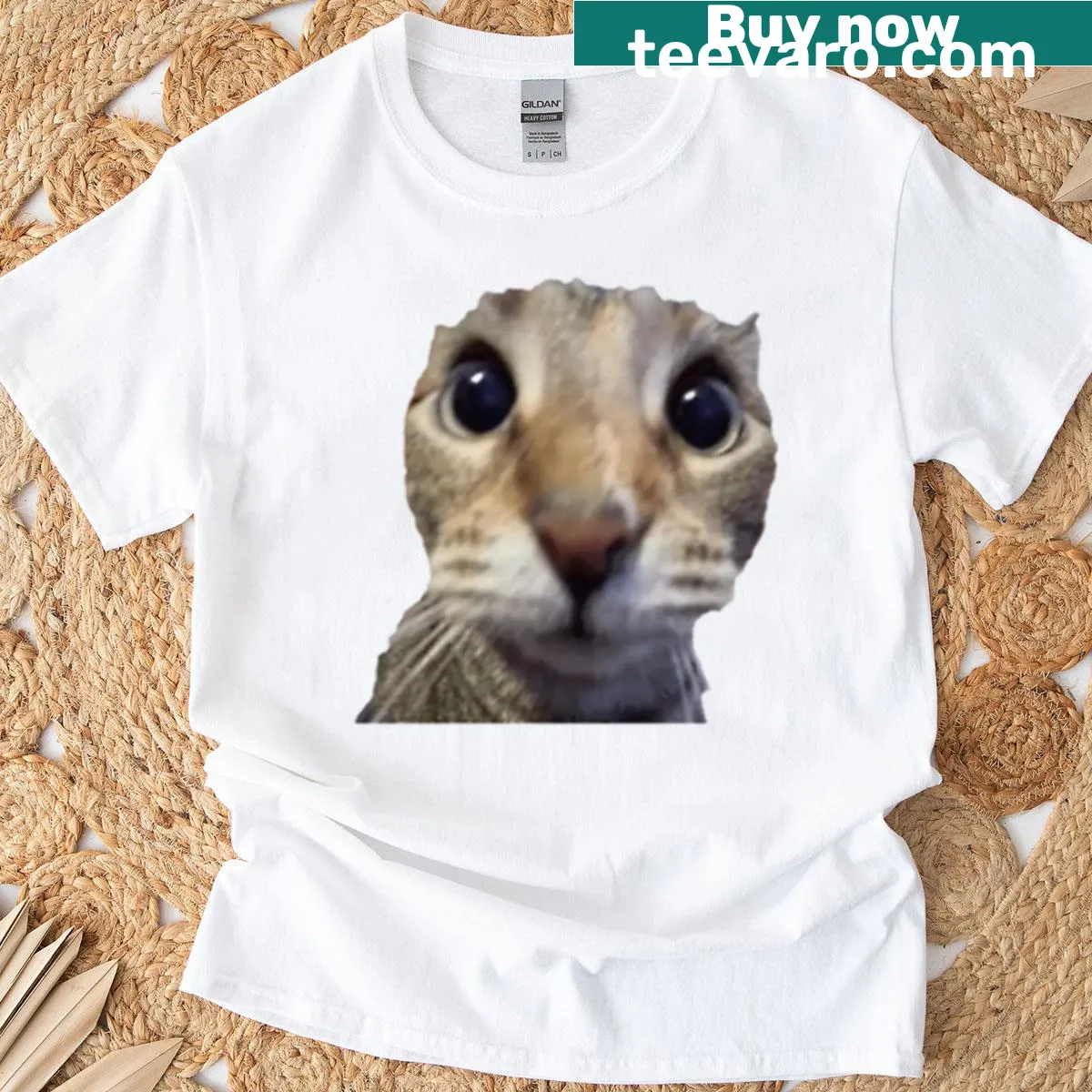 Cartoon design of a silly cat on a t-shirt — on a men's t-shirt
