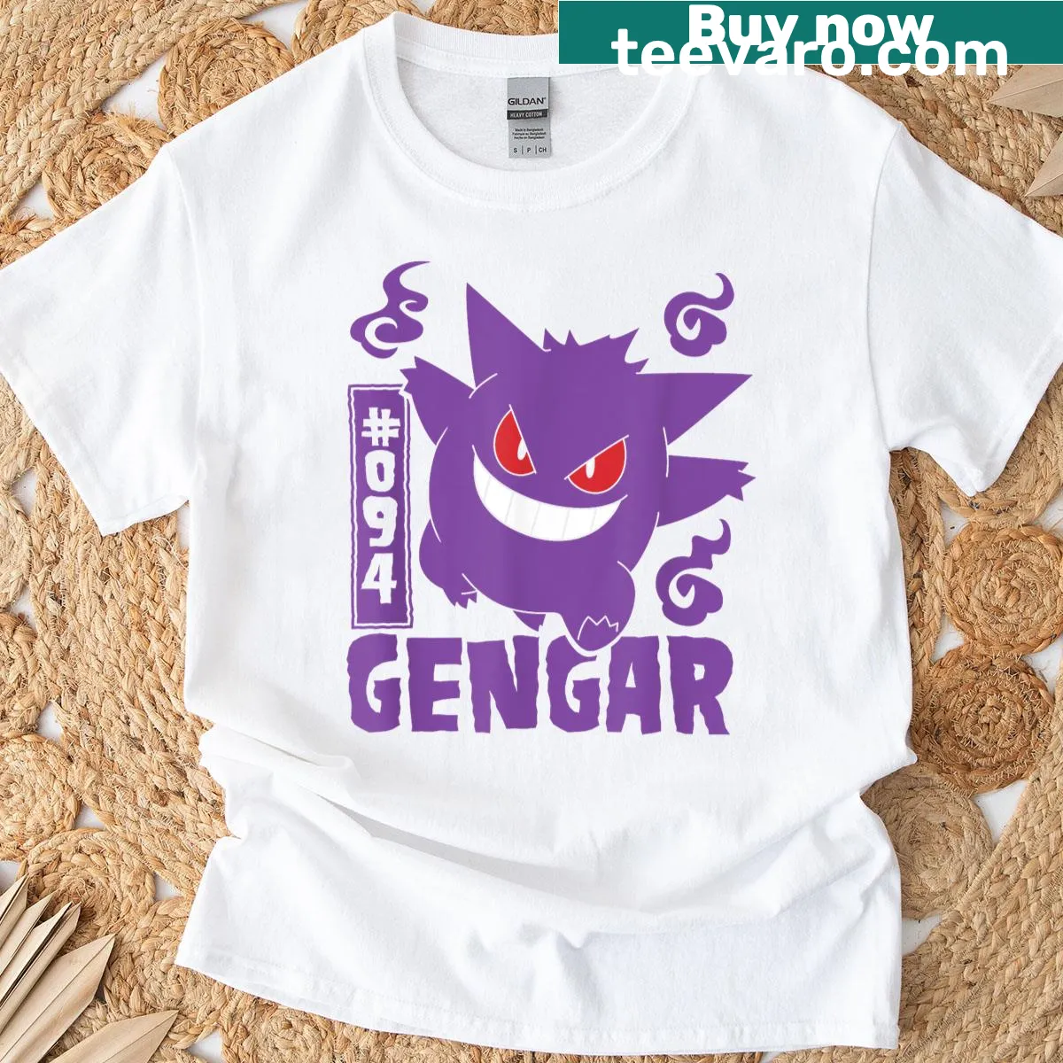 Pokémon Gengar illustrated on a T-shirt — on a men's t-shirt