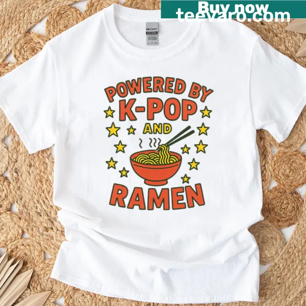 K-pop and ramen-themed typography t-shirt