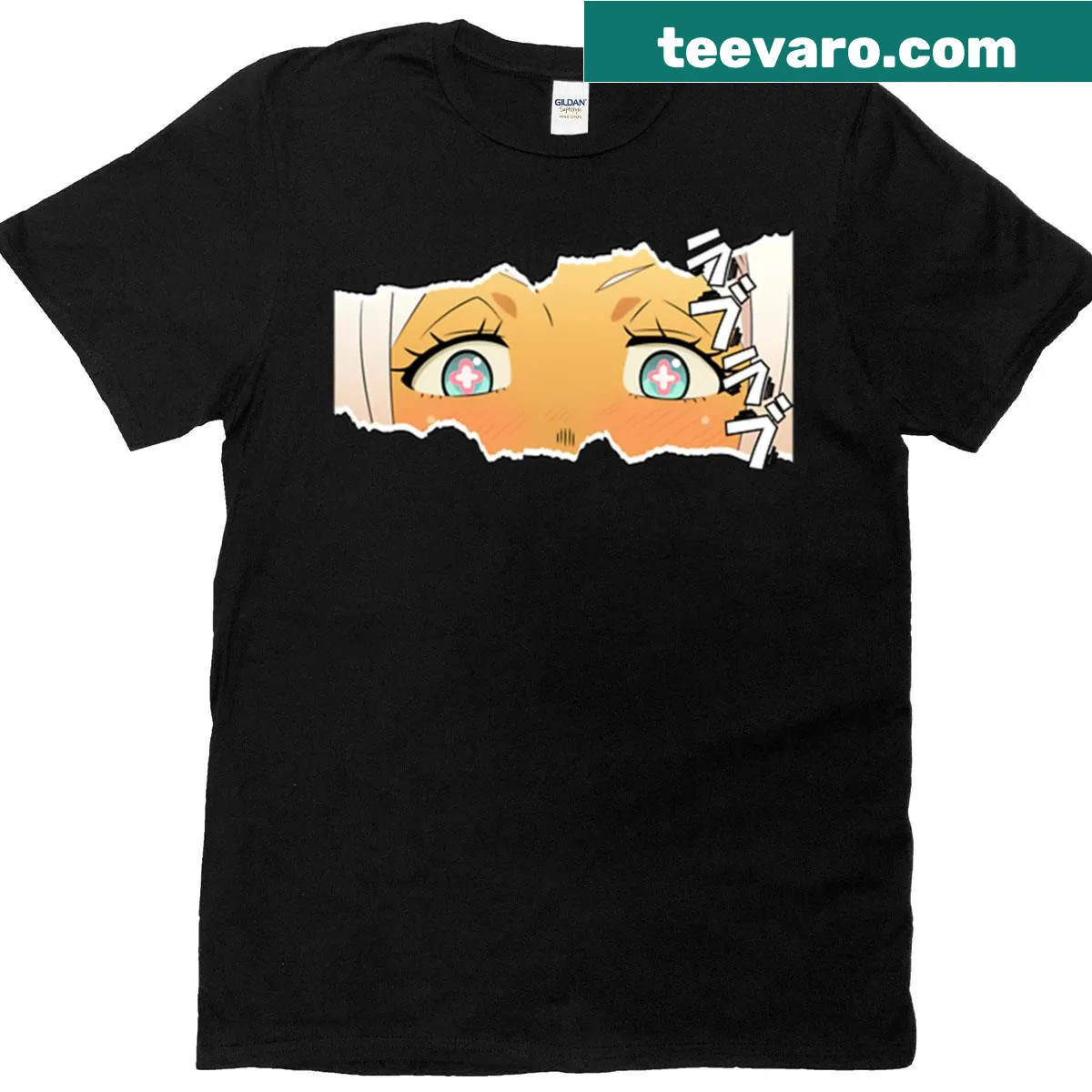 Oversized T-shirt with princess eyes anime design — on a men's t-shirt