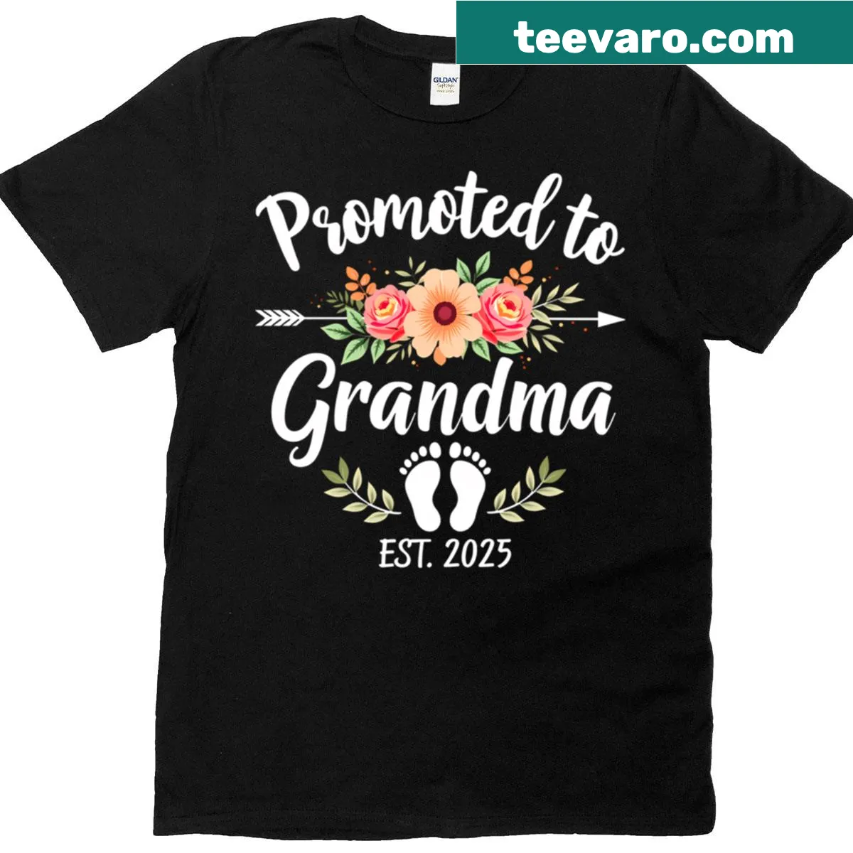 Floral design with text promoting new grandma status est 2025 — on a men's t-shirt