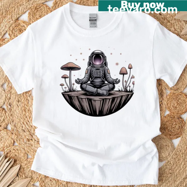 T-shirt featuring magical mushroom illustration for psychonauts