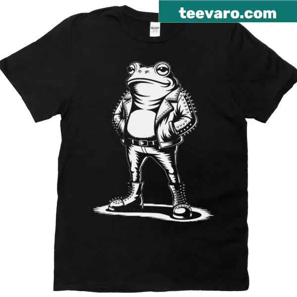 Graphic of a punk rock toad in spiked jacket and boots