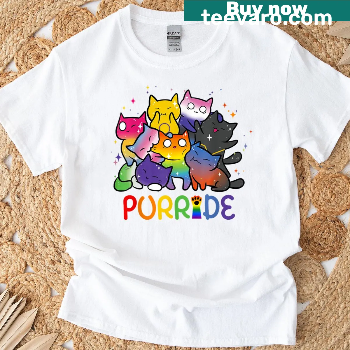 Cat pride graphic T-shirt for LGBTQ+ allies and animal lovers — on a men's t-shirt