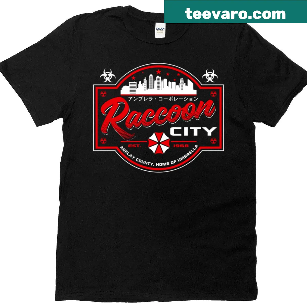 T-shirt featuring Raccoon City theme from Resident Evil — on a men's t-shirt