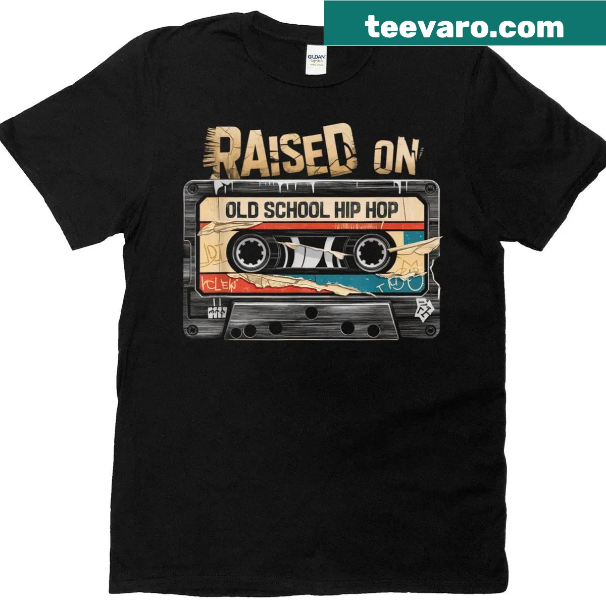 Vintage cassette graphic T-shirt with graffiti elements — on a men's t-shirt