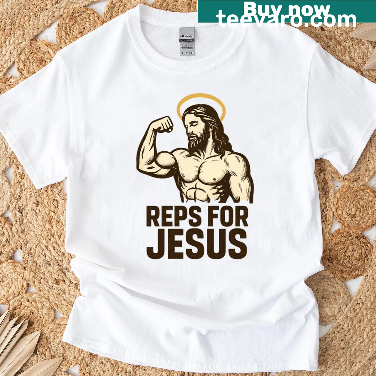 Typography t-shirt with the phrase 'Reps For Jesus' — on a men's t-shirt