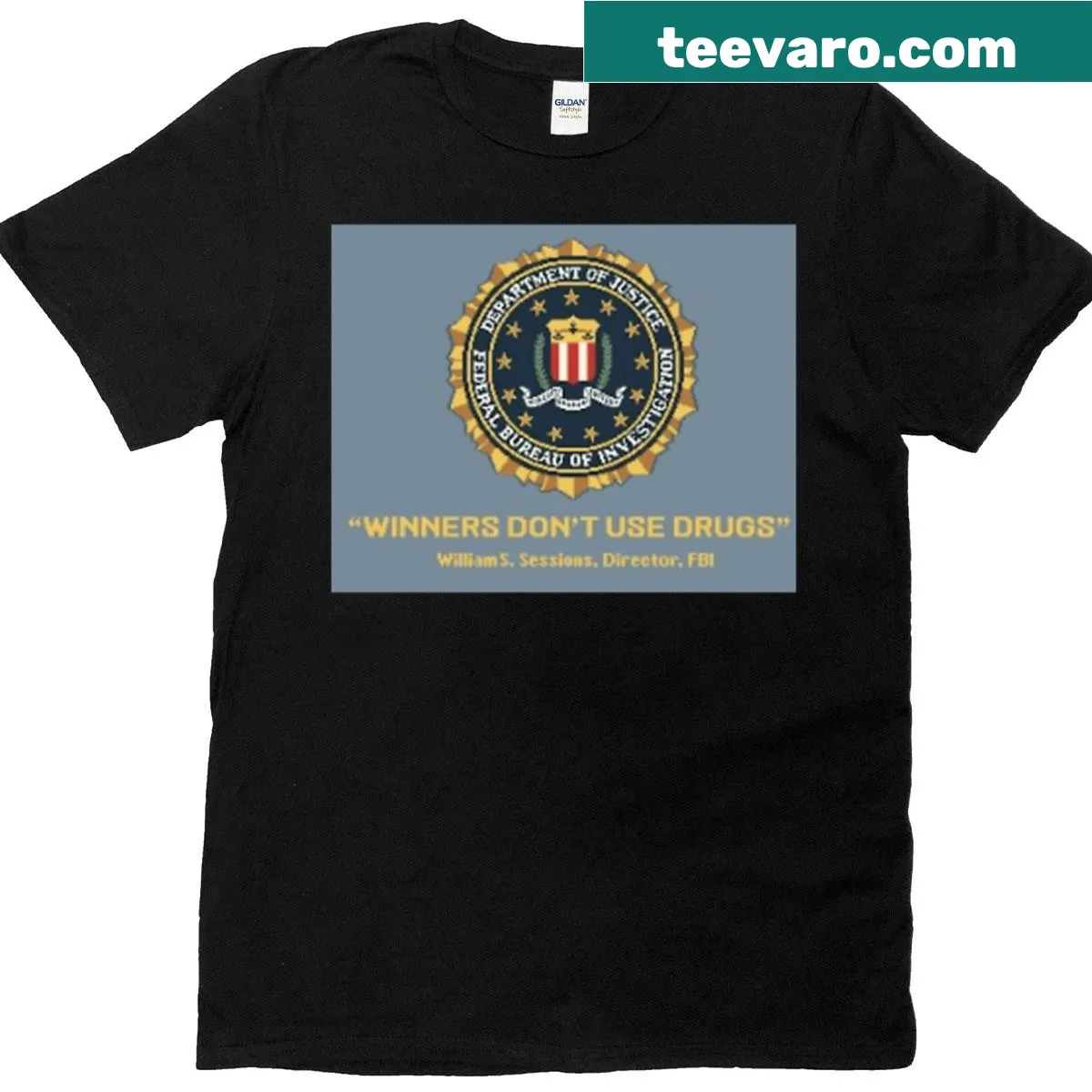 Retro gaming t-shirt with FBI warning graphic — on a men's t-shirt