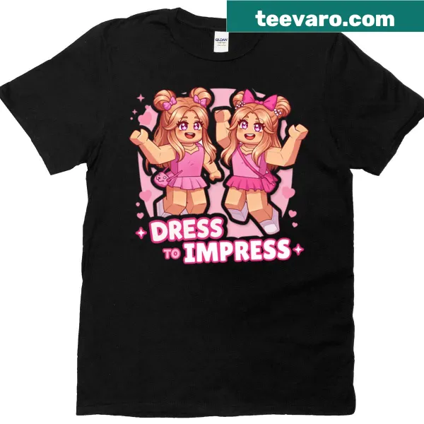 Roblox themed t-shirt with 'Dress To Impress' text design