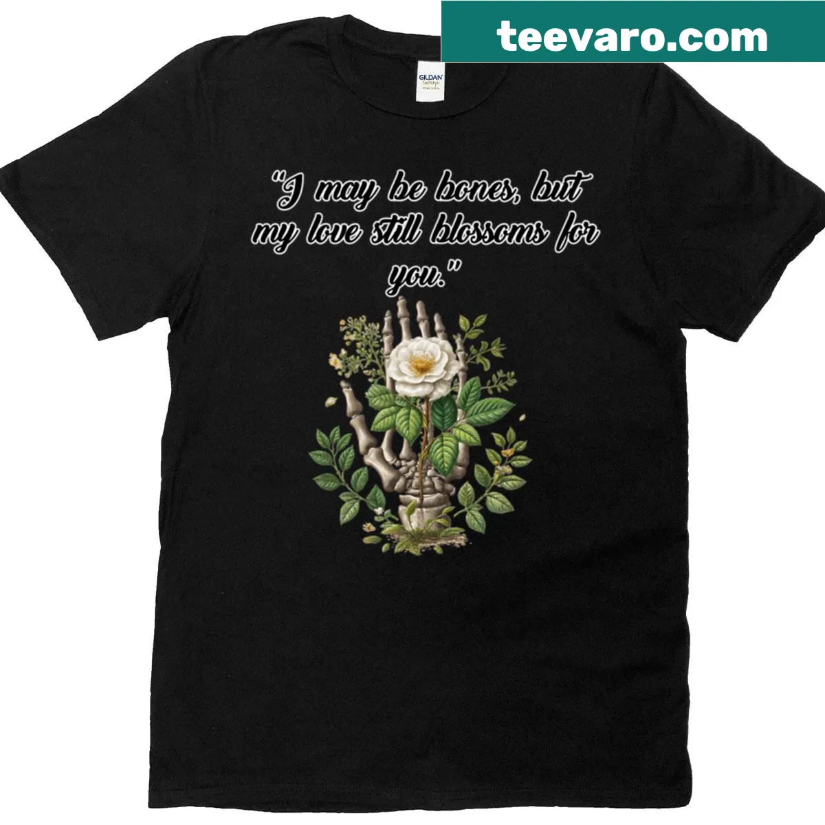 Illustration of an undead hand with a white rose on a t-shirt. — on a men's t-shirt