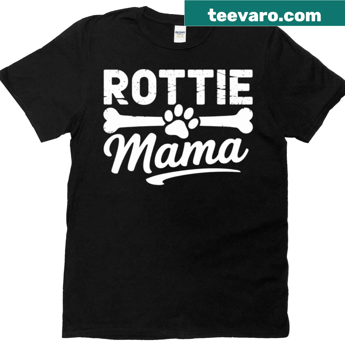 Typography T-shirt celebrating Rottweiler dog moms. — on a men's t-shirt