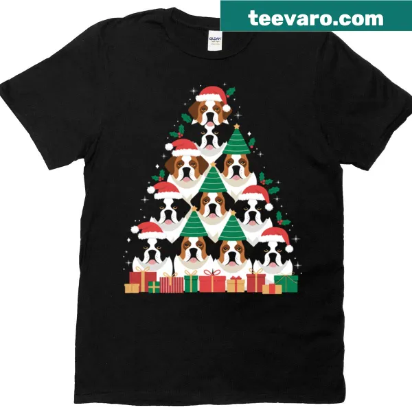 Christmas T-shirt with Saint Bernard dog and tree design